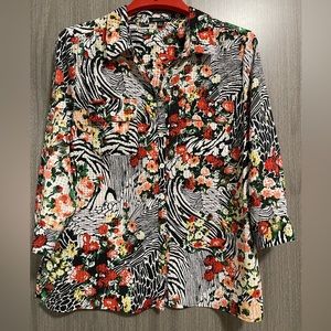 Notations Floral Blouse - 3/4 Sleeve - Size Large